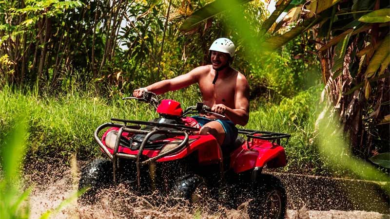 Ubud ATV Quad Bike through River Jungle Rice Fields Cave Puddles